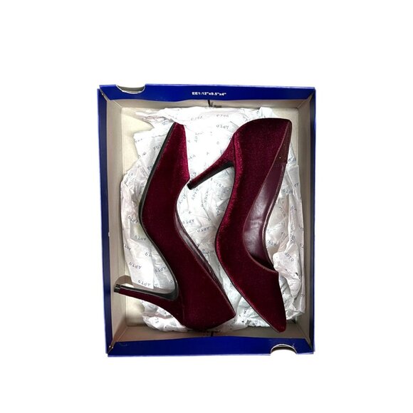 APT.9 Burgundy Velvet Pointed Toe Stiletto Heels Women's Size 9 Elegant Evening - Picture 6 of 8